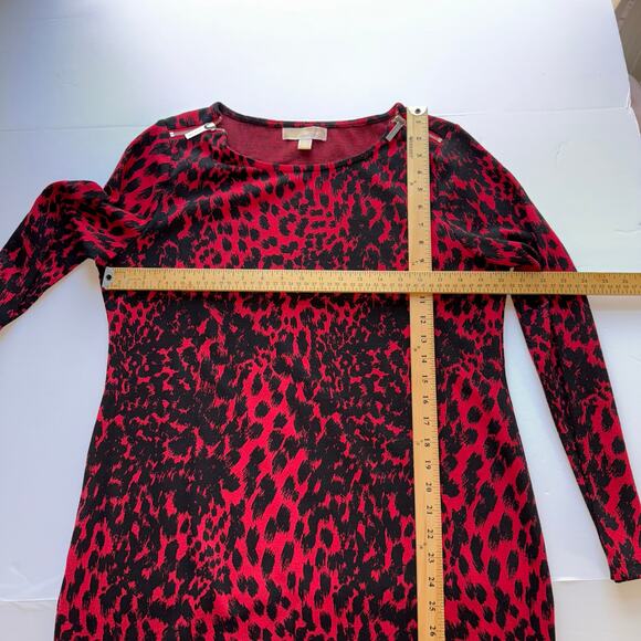 Michael Michael Kors Dress Women’s XL Red Black Animal Print Long Sleeve - Picture 9 of 15